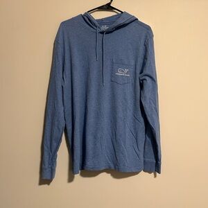 Vineyard Vines Men's Blue Hoodie Lightweight Wale Logo Coastal 100% cotton